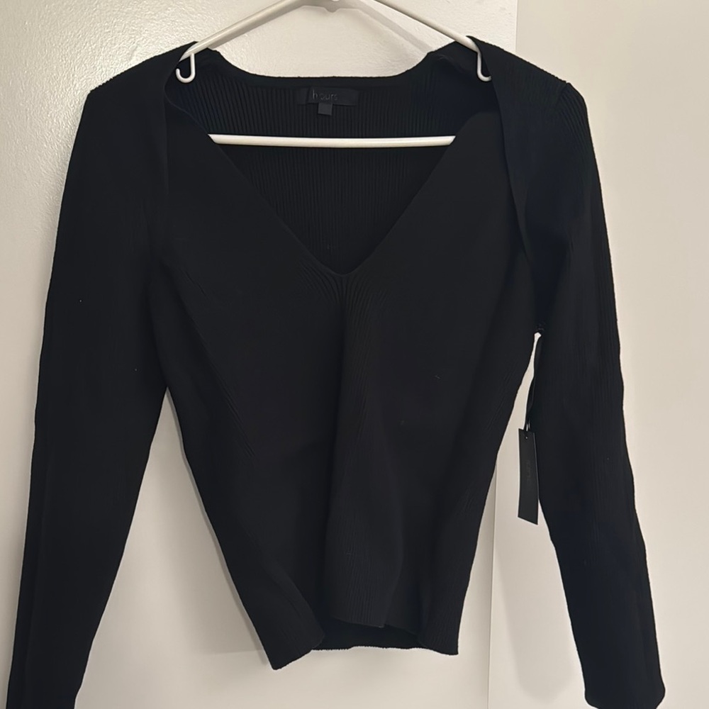 Black V-Neck Women's Top